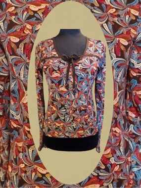 INC International Concepts Y2K Boho Indie Sleeze Multicolored Long Sleeve Top S